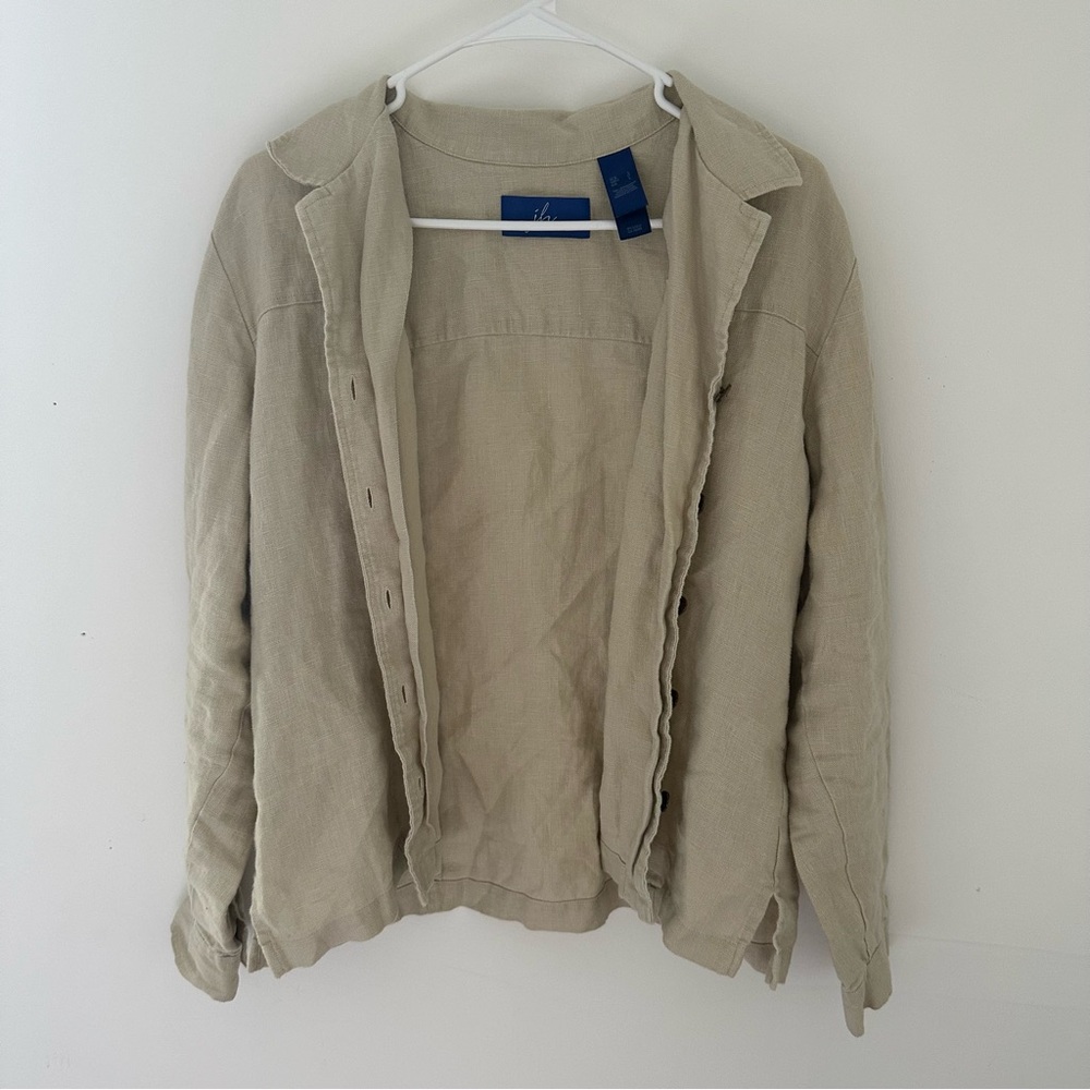 JH Collectibles Neutral Beige Linen Button-Front Shirt - Picture 4 of 10